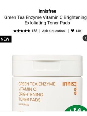 💕Final price green Tea Enzyme Vitamin C Brightening Ton3r Pads - exp 12/27